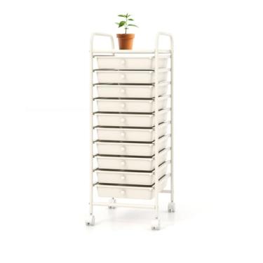 Imagem de OFFICEJOY Carrinho de armazenamento, carrinho utilitário com 10 gavetas, alças portáteis e rodas traváveis, organizador de armazenamento de brinquedos de papel móvel grande capacidade para professores