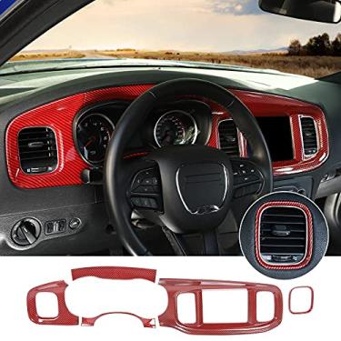 Imagem de Hoolcar Painel central de tela interior de 8,4 polegadas para Dodge Charger 2015-2020, fibra de carbono vermelha