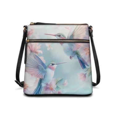 Imagem de HUGS IDEA Bolsa transversal feminina, bolsa tiracolo leve de couro macio para mulheres, Beija-flor floral