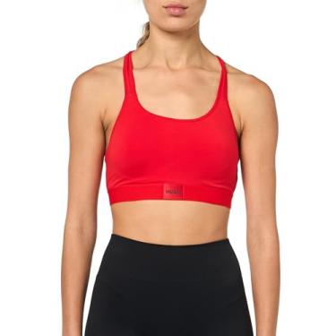 Imagem de HUGO Sutiã feminino acolchoado nas costas de algodão com logotipo quadrado, Vermelho doce, PP