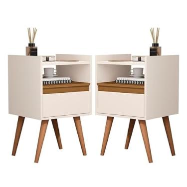 Imagem de Kit 2 Mesas de Cabeceira Suspensa/Com Pés Palito, Morena cor Off white/Nature - MJM Casa dos Moveis