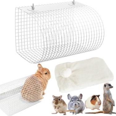 Imagem de Túnel de metal de coelho com tapete de algodão resistente túnel de ferro brinquedo respirável esconderijo de hamster para coelho esconderijo de porquinho da índia chinchila adequado para todas as
