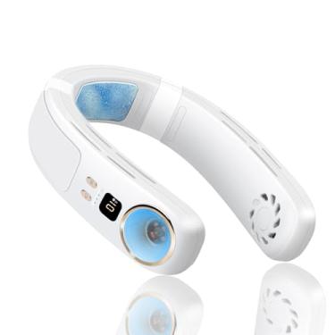 Imagem de UOFON Ventiladores de pescoço portáteis que sopram ar frio ar-condicionado recarregável com placa de resfriamento Presentes de resfriamento pessoal vestíveis adequados para mulheres, homens, ambientes