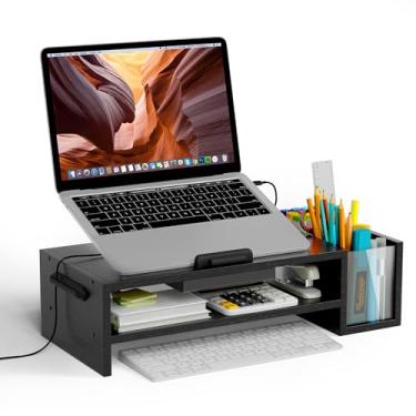 Imagem de Suporte ajustável de madeira para laptop, suporte ergonômico de altura e ângulo com suporte de caneta – compatível com MacBook Air/Pro, Dell, HP, Lenovo e laptops de 10 a 17,3 polegadas – preto