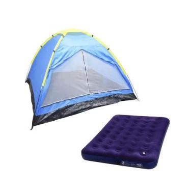 Imagem de Kit Barraca Camping Iglu 4 Pessoas  Colchão de Casal Inflável c/ Infla