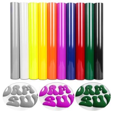 Imagem de TORC Vinil de transferência de calor de vinil 3d puff 12 x 10 polegadas, 10 folhas de cores variadas ferro htv em vinil para camisetas vinil htv diy para todas as máquinas de corte fácil de