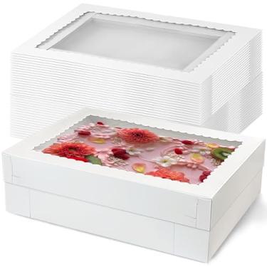 Imagem de MUMULULU Caixas De Bolo De 14X10X4 Polegadas Com Janela Caixas De Padaria Brancas Caixa Grande Para Guloseimas Para Donuts Biscoitos Sobremesa Cupcakes Pastelaria Assando Torta Embalagem (18)