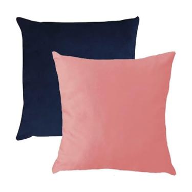Imagem de Kit 2 Capas para Almofada em Veludo Liso Quadrada 50x50 Rose e Azul Marinho