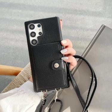 Imagem de HPQWN Capa tipo carteira para celular Galaxy A25 Crossbody (para Galaxy A25/preto)