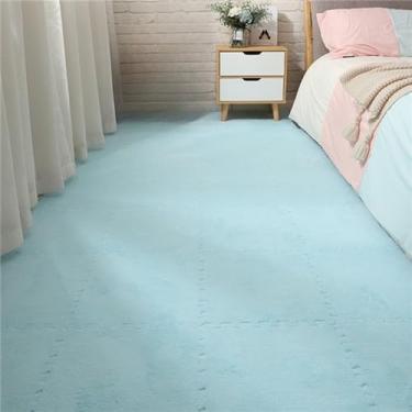 Imagem de 60 peças de tapete de pelúcia macio para brincar, espuma, tapete infantil, intertravado, ladrilhos de exercícios, carpete e tapete para crianças, almofada 30 * 30 cm, azul claro, 60 peças