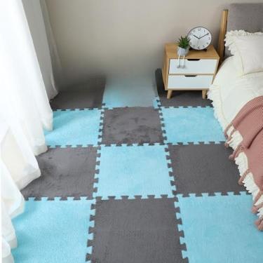 Imagem de 60 peças de tapete de pelúcia macio para brincar, espuma, tapete infantil, ladrilhos de exercícios interligados, carpete e tapete para crianças, almofada 30 * 30 cm, cinza, azul, 60 peças