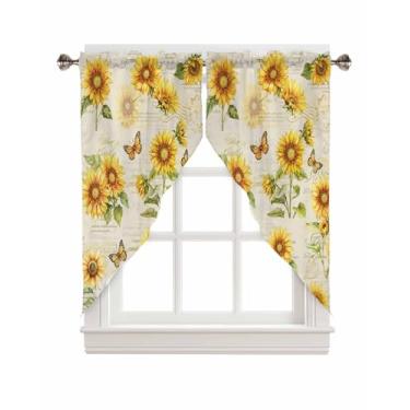 Imagem de Cortinas Swag, Girassol Borboleta Amarela Cortinas de Cozinha Camadas para Janela Pequena Quarto Banheiro Rod Pocket 2 Painéis, 71.1 cm x 91.4 cm Summer Flower Farmhouse