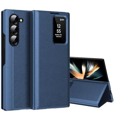 Imagem de Capa para Samsung Galaxy Z Fold 4 com tela pequena inteligente, capa carteira S-View, para Samsung Fold 4, capa de janela inteligente, capa protetora de couro flip inteligente para Samsung Z Fold4