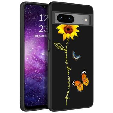 Imagem de Capa para celular Google Pixel 7A, capa de proteção ultrafina de silicone líquido antiderrapante elegante, adequada para Google Pixel 7A, girassol e borboleta