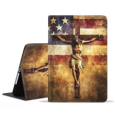 Imagem de BXIKEOPIU Capa para Samsung Galaxy Tab S9 FE 5G 10,9 polegadas/Galaxy Tab S9 11 polegadas 2023, capa fólio fina de couro PU com suporte para despertar automático, bandeira americana Santa Cruz Jesus