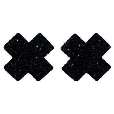 Imagem de Par Tapa Mamilo em X com Strass Brilhante Yaffa - Preto