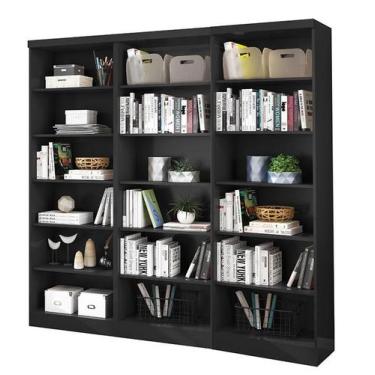 Imagem de Livreiro Multiuso Preto Fosco Kit com 3 - FdECOR - Qmovi