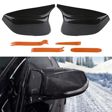 Imagem de JDMON Compatível com tampa de espelho retrovisor de porta Infiniti Q50 Sedan 2014-2020 Q60 Q70 QX30 QX50 2015-2020 Capa de espelho de porta lateral guarnição 2 peças (estilo fibra de carbono)