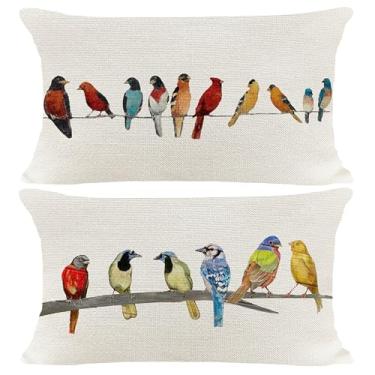 Imagem de Hysunland Pacote com 2 capas de almofada decorativas retangulares para decoração de casa de fazenda pássaros lombar estopa retangular para quarto sofá pátio móveis 30 x 50 cm, presente para irmãs filhas, A-1, 12x20 Inch