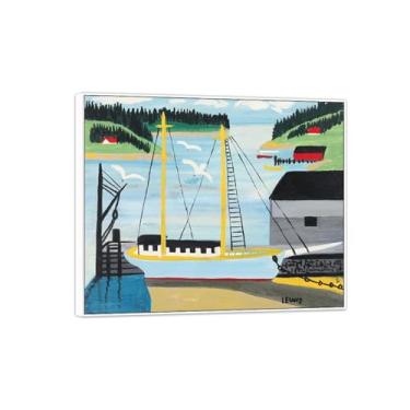 Imagem de MUHJDYC Quadro branco pinturas famosas impressão em tela-primitivismo tela arte de parede imagem-paisagem reprodução de pôster de belas artes (pesca no cais) 20x25cm-8x10in