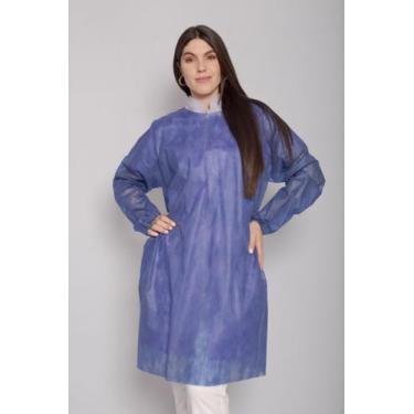 Imagem de 10 Avental Descartável Tnt Anvisa Manga Longa Gr 40 cor azul marinho -