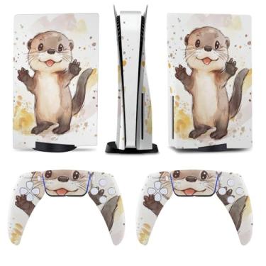 Imagem de Buyidec Aquarela lontra para console de skin modelo 5 e acessórios de controle capas de anime vinil capa adesivo conjunto completo para modelo 5 edição de disco