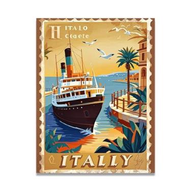 Imagem de Impressão em tela de navio a vapor italiano vintage - Carimbo de papel envelhecido 60 x 78 cm