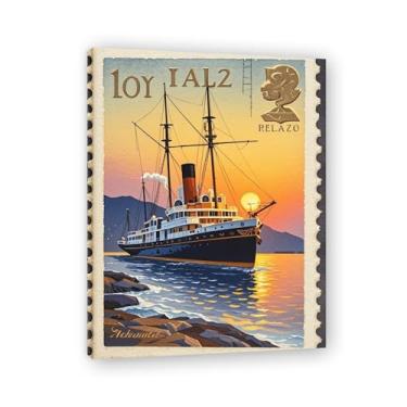 Imagem de Maritime Heritage Steamship Impressão em tela Vintage Italian Steamship - Carimbo de papel envelhecido 70 x 91 cm