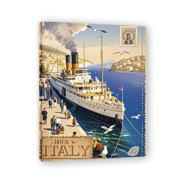 Imagem de Impressão em tela vintage italiano costeiro italiano dos anos 1900 - Carimbo de papel envelhecido 80 x 104 cm