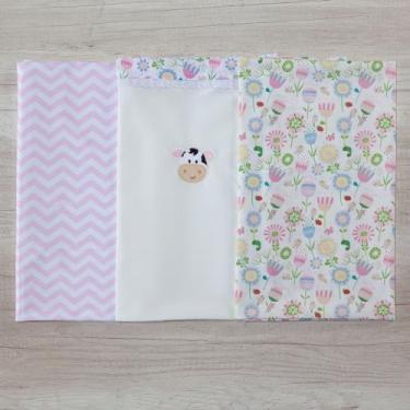Imagem de Cueiro 3 Peças Para Bebe Estampado Menina - Miguel Baby, Vaquinha