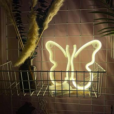 Imagem de TTY Butterfly Neon, Butterfly LED Decoration Night Light Lovely Room Wall Decoration Battery or USB Power Art Decoration Office Quarto Party (cor quente)