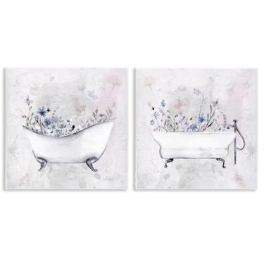 Imagem de Stupell Industries Conjunto de arte de placa de parede de 2 peças de banheiras antigas com botânica, design de Stella Chang, 30,5 x 30,5 cm
