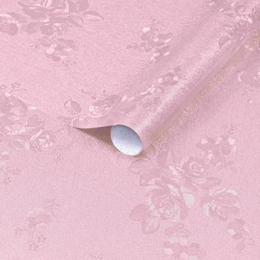 Imagem de Dimoon Papel de parede floral gótico de 48 x 690 cm, papel de parede floral gótico, autoadesivo moderno e amigável ao locatário (236,2 pol. x 17,7 pol, textura floral rosa)