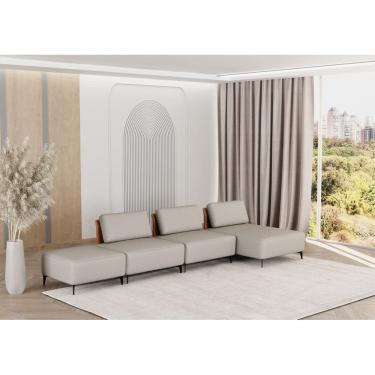 Imagem de Sofá Dream Box com Chaise Moderno Modular 4,0m Bege com Courino Terracota - Rede Móveis