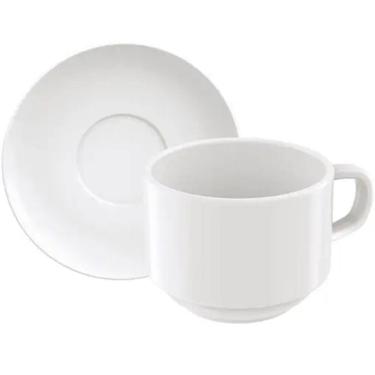 Imagem de Conjunto 24 Xícaras de Café com Pires em Porcelana 240ml Mesa Posta Café da Manhã