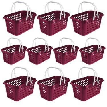 Imagem de Kit 10 Cestas de Compras Supermercado Farmacia Com Alça 3 Litros (Bordô)