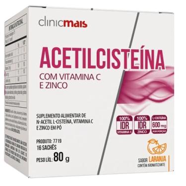 Imagem de Acetilcisteína com Vitamina C e Zinco 16 sachês - Clinicmais (único, Laranja)