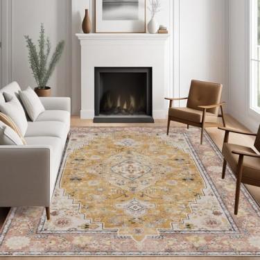 Imagem de Tapete de área lavável boêmio, tapete grande para sala de estar e quarto, 2,5 x 3,5 m, laranja