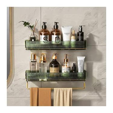 Imagem de Suporte para Chuveiro Rack de armazenamento de plástico simples rack de armazenamento de produtos de higiene pessoal com toalheiro duplo montado na parede transparente rack de armazenamento de plástic