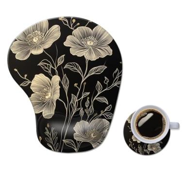 Imagem de Mouse pad ergonômico com descanso de pulso, tapete de mouse de gel confortável para computador, suporte de pulso para laptop, mouse para alívio da dor com flor de metal base de PU antiderrapante