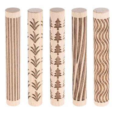 Imagem de HARFINGTON 5 peças de rolo de argila de madeira, grama, linhas de pinheiro, padrão de textura de grãos, rolos, ferramentas de cerâmica, rolos para argila para assar massa, massa, brinquedo faça você