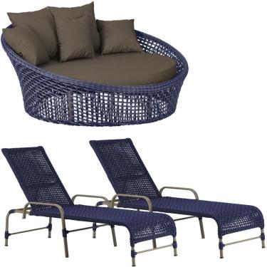Imagem de Kit Chaise Hungria e Espreguiçadeiras Catar Corda Náutica Alumínio Trama