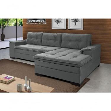 Imagem de Sofá Viena Chaise Suede Fixo Pés Madeira Living Confortável Império Cinza 380