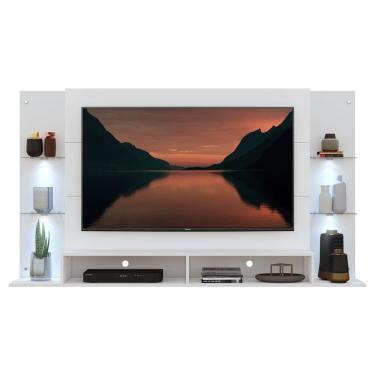 Imagem de Painel Com Suporte Tv 60´´ E 4 Leds Prateleiras De Vidro