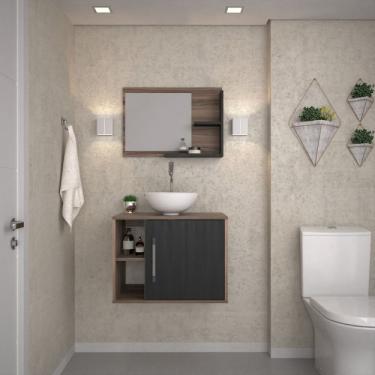 Imagem de Conjunto para Banheiro Gabinete com Cuba Redonda R30 e Espelheira Laura Nogal Preto ônix