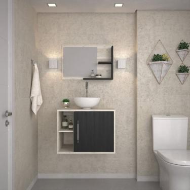 Imagem de Conjunto para Banheiro Gabinete com Cuba Redonda R30 e Espelheira Laura Snow Preto ônix