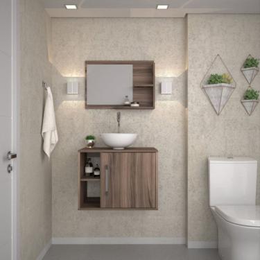 Imagem de Conjunto para Banheiro Gabinete com Cuba Redonda R30 e Espelheira Laura Nogal