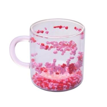 Imagem de Caneca Romântica de Vidro Duplo com Coração e Alça Rosa 300ml