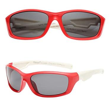 Imagem de Polarspex Flexível Infantil Meninos Esportes Embrulho Polarizado Óculos de sol – Sem BPA, Scarlet Red + White | Polarized Smoke, Small