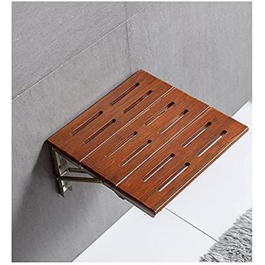 Imagem de Banco de cadeira de segurança para banheiro montado na parede, assento dobrável para chuveiro, placa de madeira maciça, suporte de aço inoxidável, carga de 168 kg para vestiário, hospital, corredor